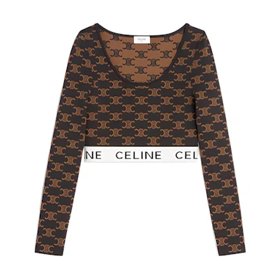 (Women) CELINE FW22 Yellow Logo Print Cropped Long Sleeve Pullover. 2AG03916T-19BR