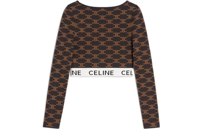 Lookbook (W) 셀린 FW22 옐로우 로고 프린트 크롭 롱슬리브 풀오버. 2AG03916T-19BR