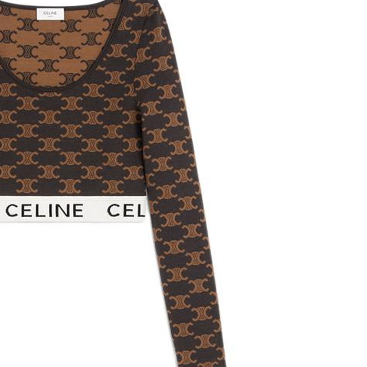 Shop (W) 셀린 FW22 옐로우 로고 프린트 크롭 롱슬리브 풀오버. 2AG03916T-19BR