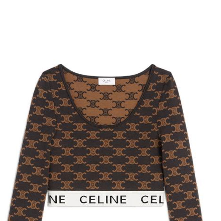 Purchase (W) 셀린 FW22 옐로우 로고 프린트 크롭 롱슬리브 풀오버. 2AG03916T-19BR