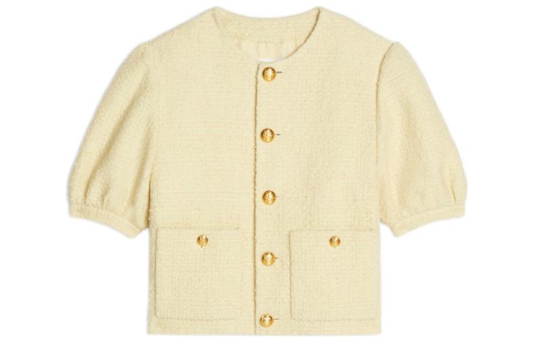 Order (W) CELINE FW22 Kuning Jaket Pendek Single-Breasted dengan Poket. 2V34O764L-11JS