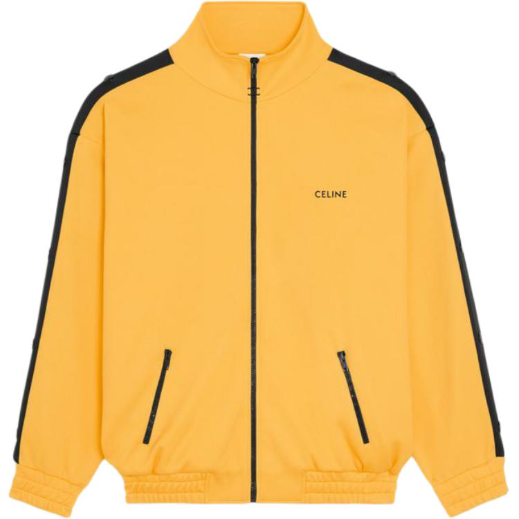(Women) CELINE FW22  Yellow Striped Zip-Up Jacket with Stand Collar. 2Y831121O-11GX