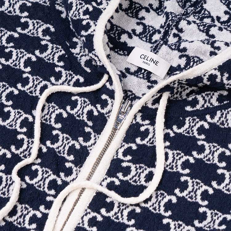 Cheap (W) Sudadera con cremallera CELINE FW22 estampado completo azul para mujer. 2A82V865P-07OW