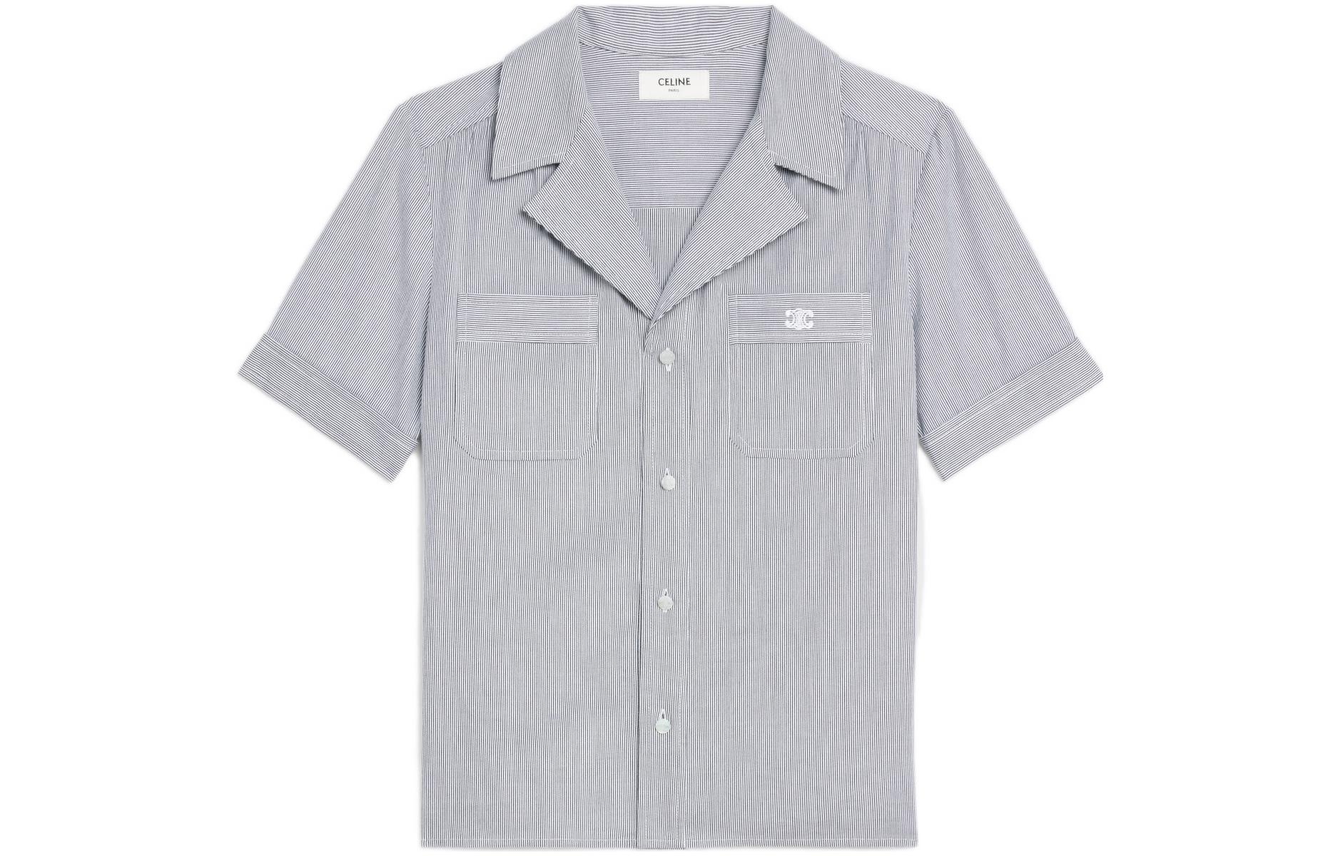 (Women) CELINE FW22 Arc de Triomphe Logo Striped Cotton Shirt  Grey. 2B610191I-01WB