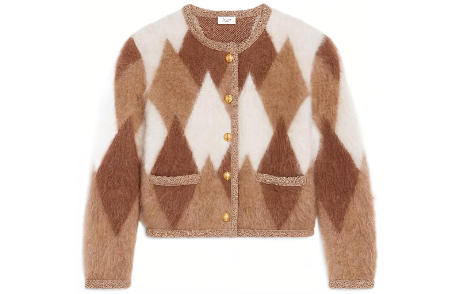 (Women) CELINE FW22 Brown Printed Knit Button-Up Cardigan for Women. 2A10Z831R-03HN