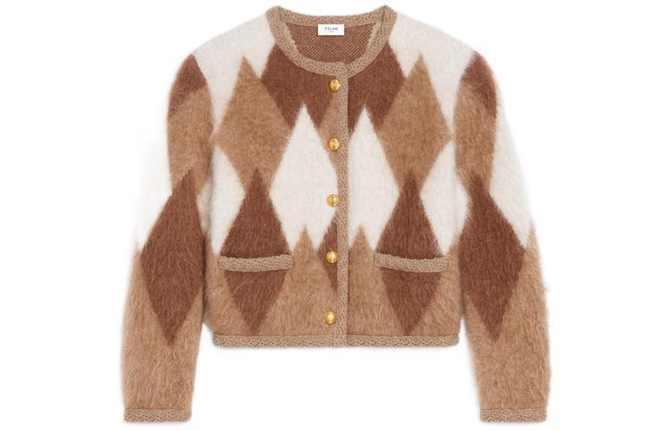 Order (W) 셀린 FW22 브라운 프린트 니트 버튼업 여성 가디건. 2A10Z831R-03HN