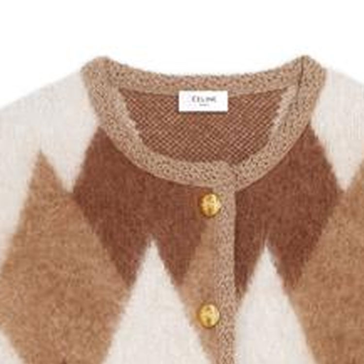 Details for (W) 셀린 FW22 브라운 프린트 니트 버튼업 여성 가디건. 2A10Z831R-03HN