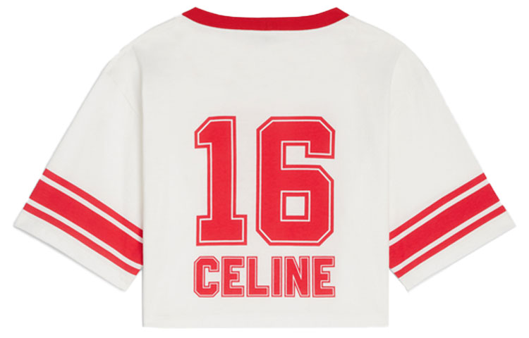 Lookbook (W) CELINE FW22 Top Corto Mujer Blanco con Logo Contraste Manga Corta. 2X09D671Q-01IZ