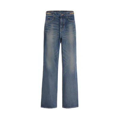 (Women) CELINE FW22 Jane Button Straight-Leg Mid-Rise Jeans Women Blue. 2N776365M-07DU