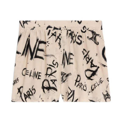 (Women) CELINE FW22 Nude Printed Graffiti Crepe Shorts Women’s. 2P711731R-11CN