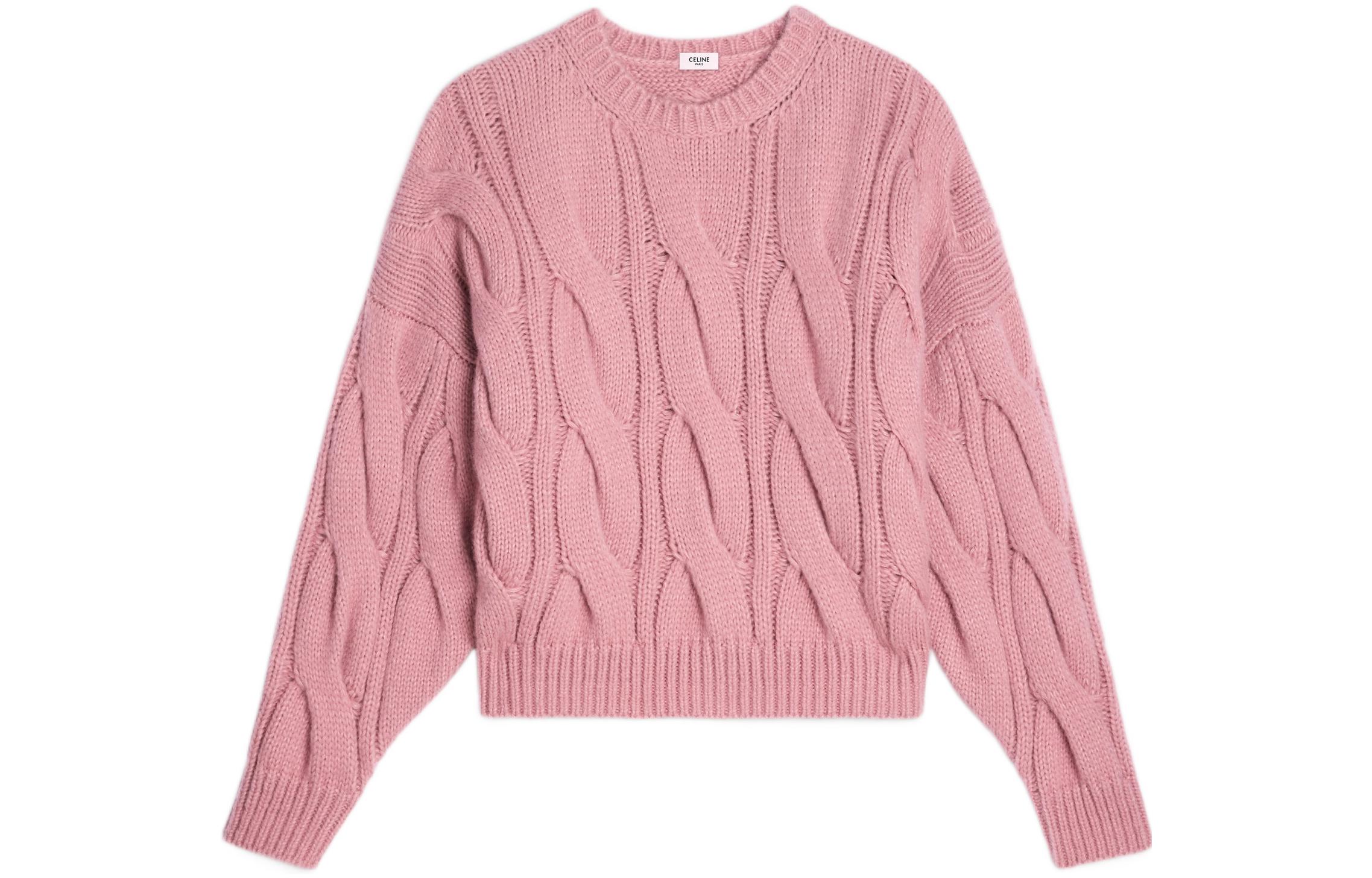 (Women) CELINE FW22 Pink Chunky Cable Knit Crewneck Sweater . 2AF73086U-24PI