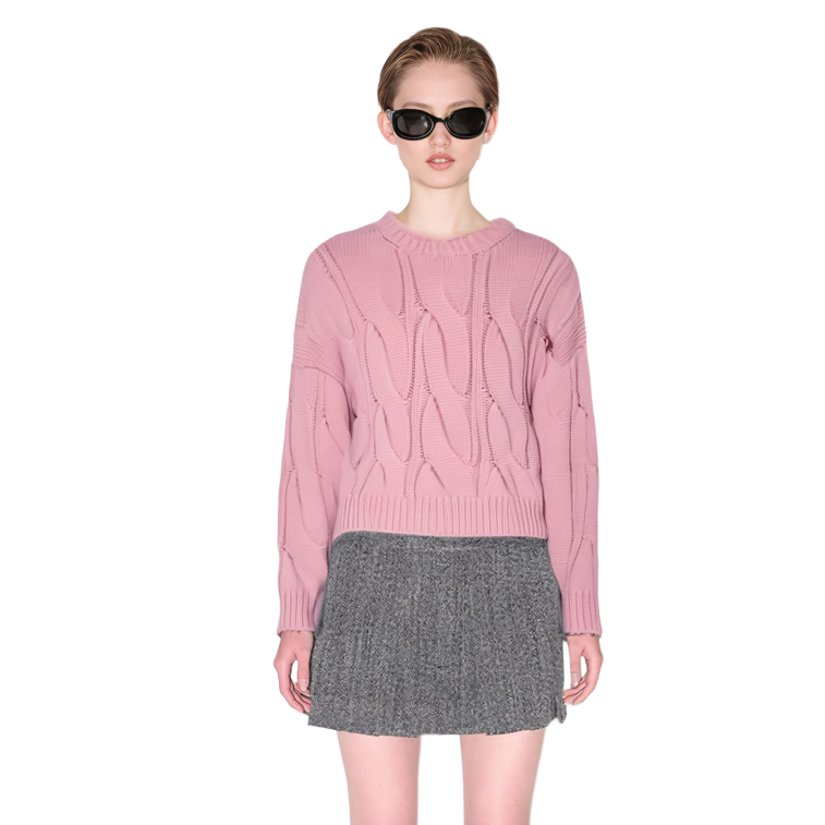 Sizing (W) CELINE 2022秋冬粉色粗线编织圆领毛衣. 2AF73086U-24PI