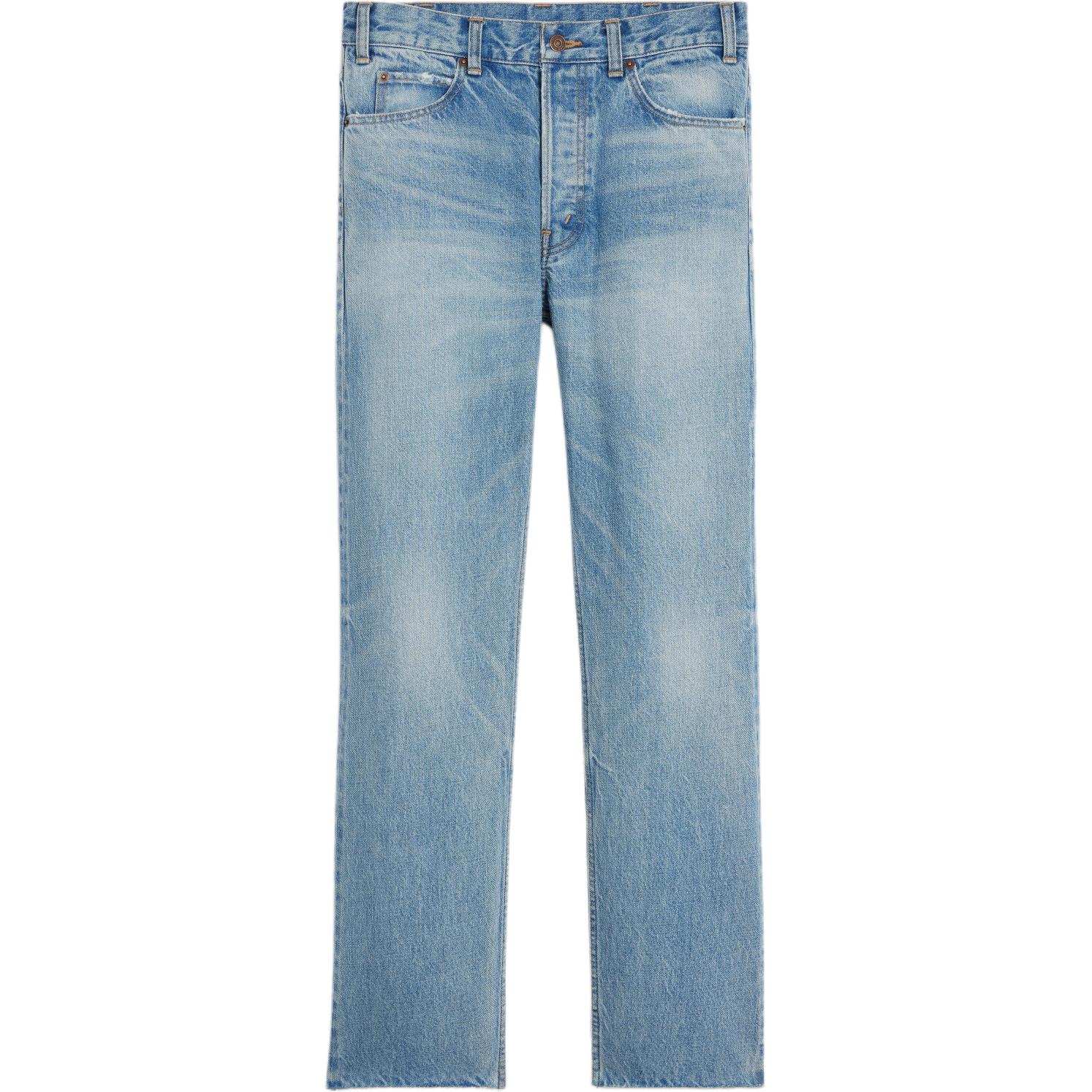 (Women) CELINE FW22 POLLY Mid-Waist Straight-Leg Faded Denim Jeans Women Blue. 2N799634R-07SV