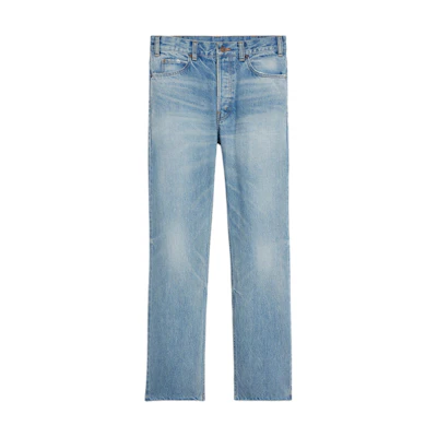 (Women) CELINE FW22 POLLY Mid-Waist Straight-Leg Faded Denim Jeans Women Blue. 2N799634R-07SV