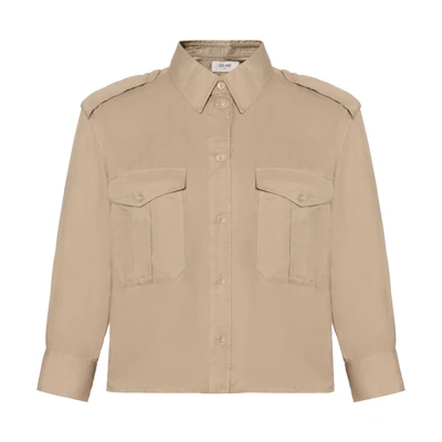 (Women) CELINE FW22 Solid Brown Collared Button-Up Long Sleeve Shirt Women. 2C859933K-02BG