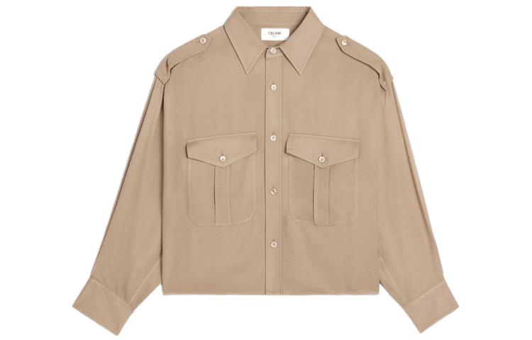 Order (W) CELINE FW22 Kemeja Lengan Panjang Coklat Berkolar Wanita. 2C859933K-02BG