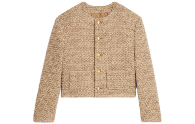 (Women) CELINE FW22 Solid Color Round-Neck Button Knit Jacket Women Khaki. 2V83I576R.03NE