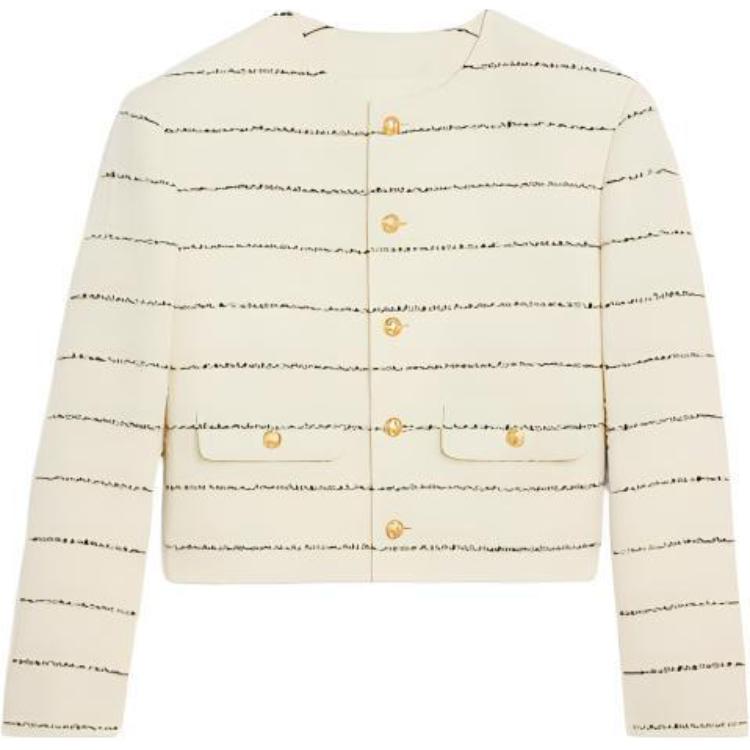 Order (Women) CELINE FW22 Striped Button-Up Crewneck Long Sleeve Jacket Beige - . 2V40J376R-01KC