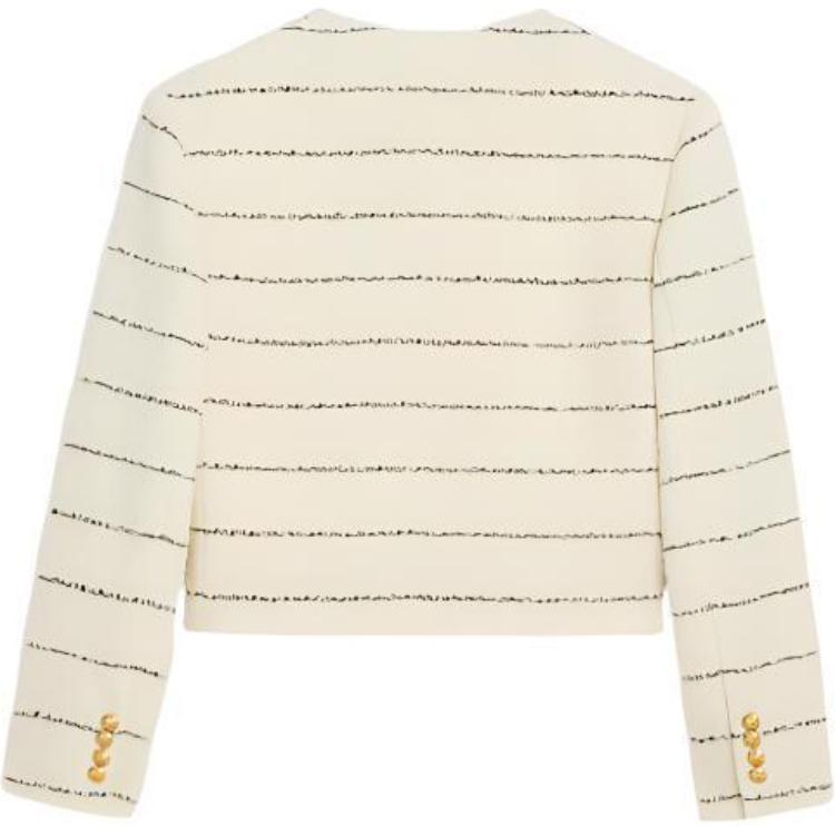 Lookbook (Women) CELINE FW22 Striped Button-Up Crewneck Long Sleeve Jacket Beige - . 2V40J376R-01KC