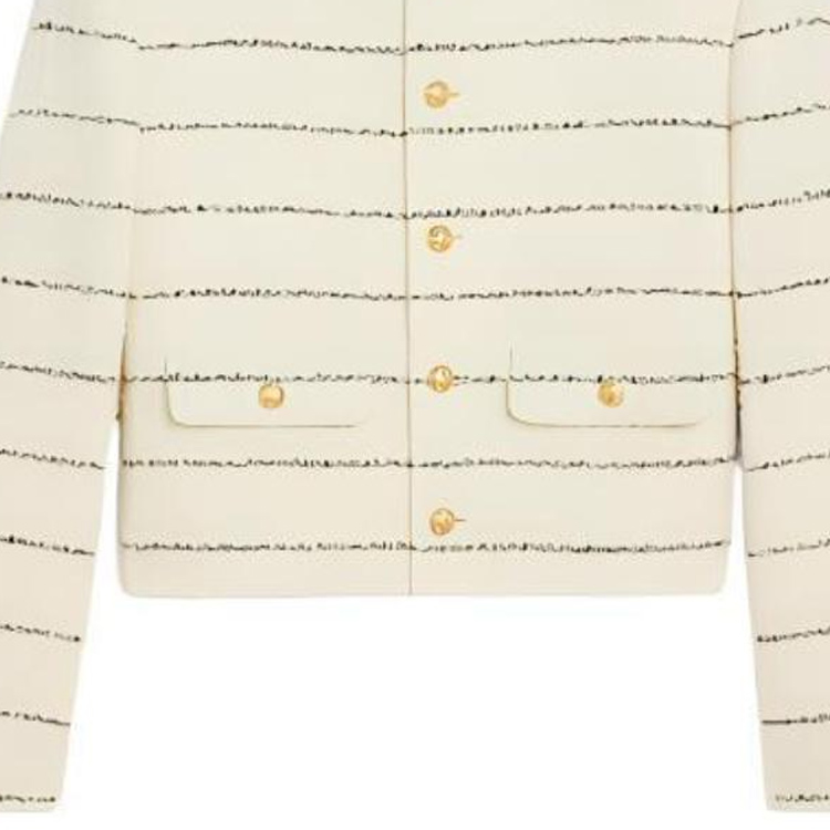 Shop (Women) CELINE FW22 Striped Button-Up Crewneck Long Sleeve Jacket Beige - . 2V40J376R-01KC