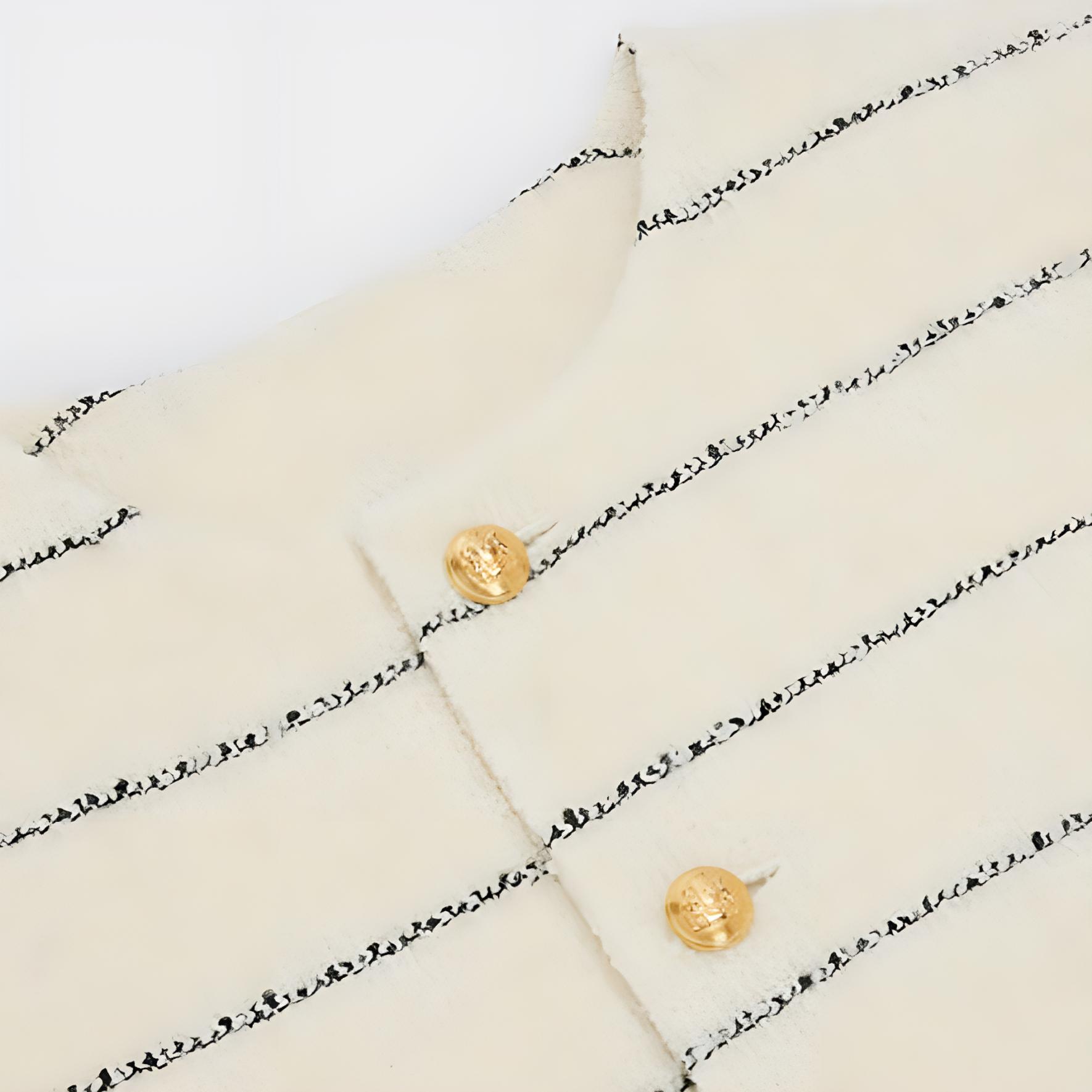 Details for (Women) CELINE FW22 Striped Button-Up Crewneck Long Sleeve Jacket Beige - . 2V40J376R-01KC