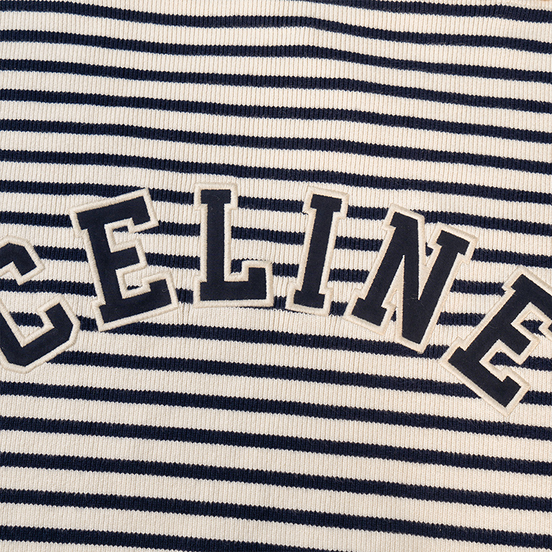 Shop (W) CELINE FW22 Suéter Tejido A Rayas Cuello Redondo Corto Azul Marino. 2A95Z384N-01CN