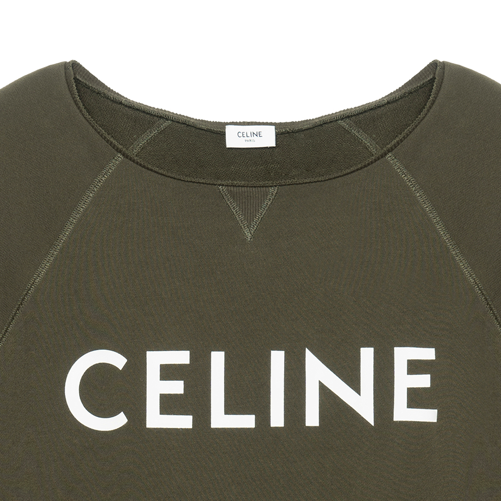 Purchase (W) 셀린 FW22 여성 로고 프린트 크루넥 스웨트셔츠 딥 카키. 2Y423670Q-02DO