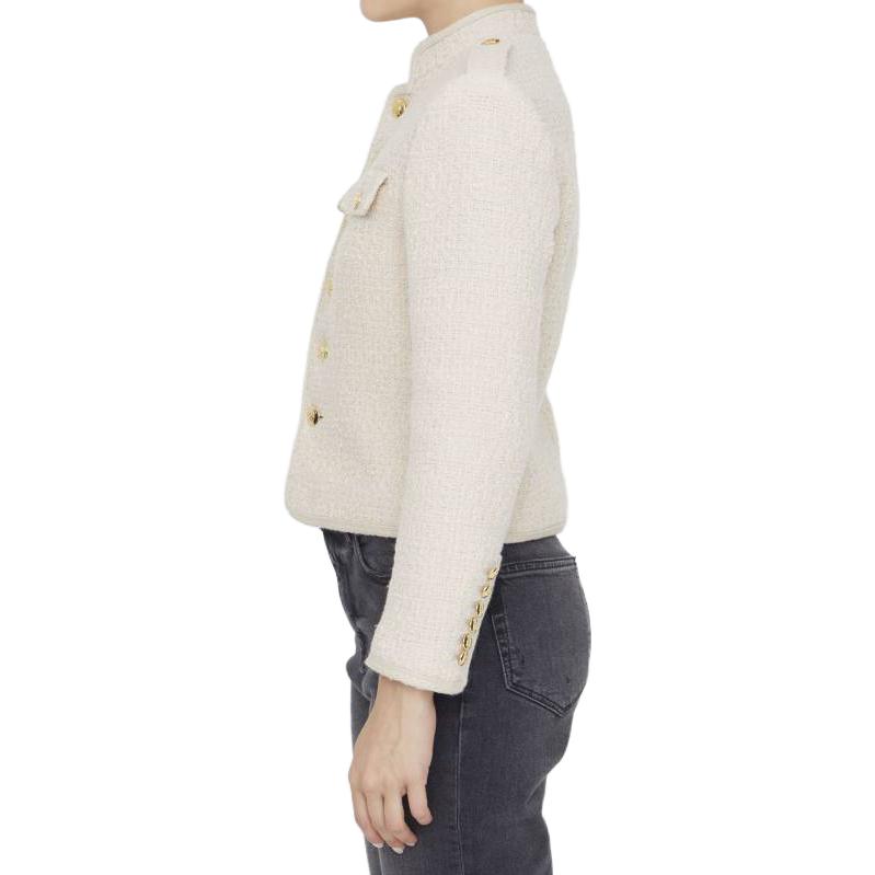 Sizing (W) CELINE FW23 米色單排扣休閒長袖外套。 2V99P764L-03AB