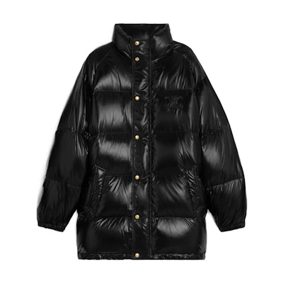 (Women) CELINE FW23 Black High-Neck Logo Zip Puffer Jacket. 2W660595K-38NO