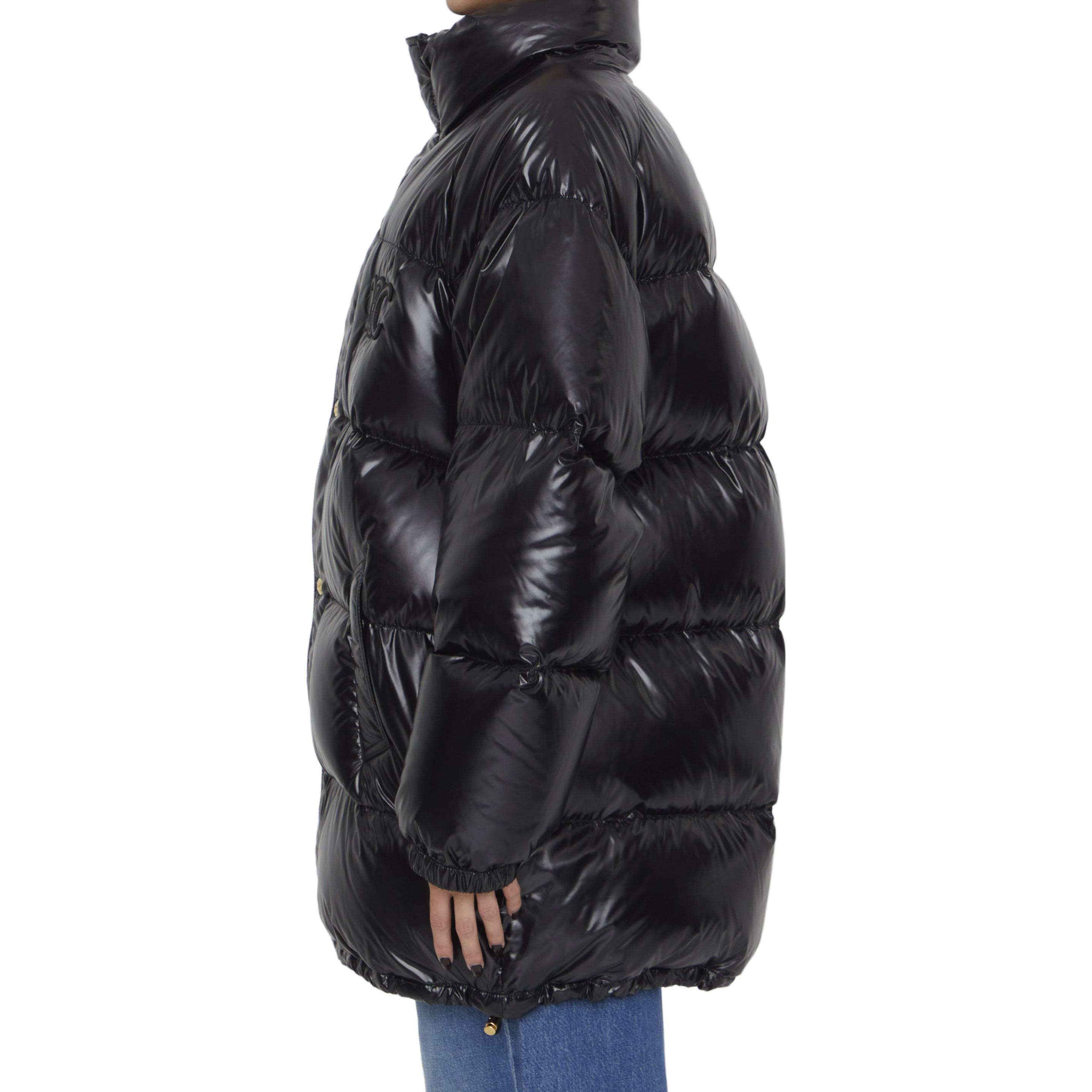 Details for (W) CELINE FW23 Jaket Puffer Logo Ritsleting Leher Tinggi Hitam. 2W660595K-38NO