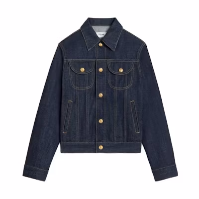 (Women) CELINE FW23 Blue Denim Jacket with Four Pockets and Buttoned Front. 2Q685799U-07IN