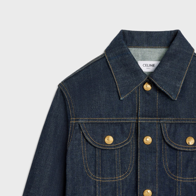 Sizing (W) CELINE FW23 蓝色牛仔夹克 四口袋 前襟纽扣设计 2Q685799U-07IN