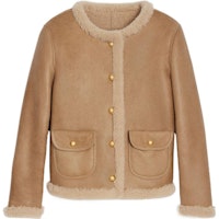 (Women) CELINE FW23 Brown Leather Jacket with Round Neck and Single Button Closure 2F457274T-18EM (Women) CELINE FW23 Brown Leather Jacket with Round Neck and Single Button Closure 2F457274T-18EM