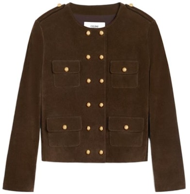 (Women) CELINE FW23 Brown Round-Neck Double-Breasted Leather Jacket. 2F413712K-19ES Buy (Women) CELINE FW23 Brown Round-Neck Double-Breasted Leather Jacket. 2F413712K-19ES