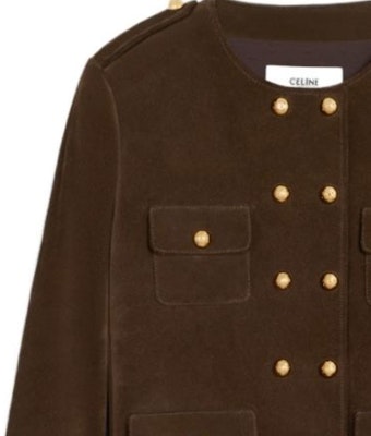 (Women) CELINE FW23 Brown Round-Neck Double-Breasted Leather Jacket. 2F413712K-19ES Purchase (Women) CELINE FW23 Brown Round-Neck Double-Breasted Leather Jacket. 2F413712K-19ES