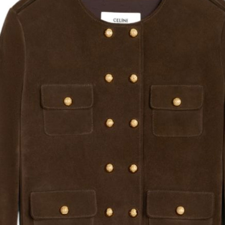 Details for (Women) CELINE FW23  Brown Round-Neck Double-Breasted Leather Jacket. 2F413712K-19ES