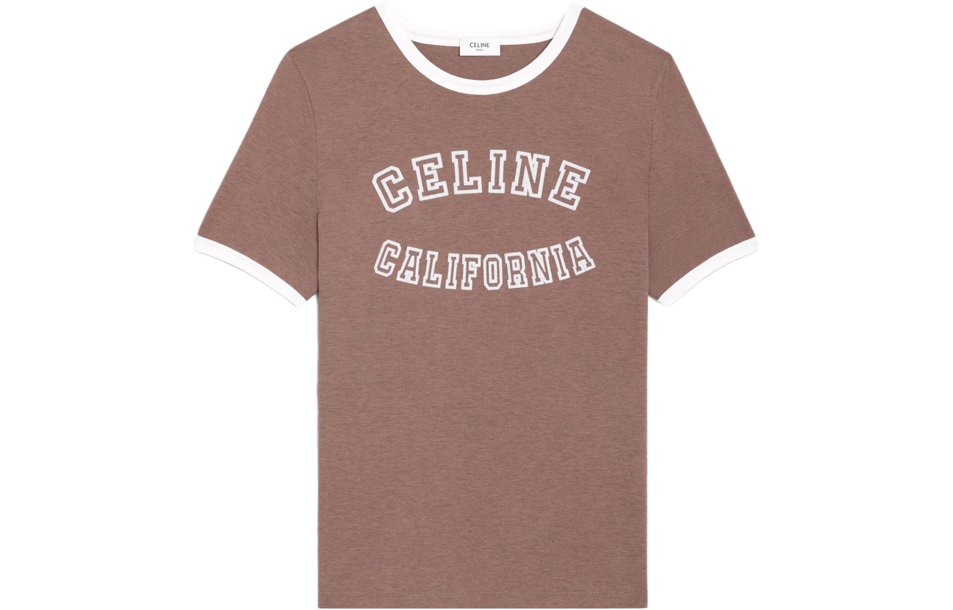 Order (W) 赛琳 CELINE 2023秋冬配色块Logo印花T恤棕色 2X17H671Q-19VO