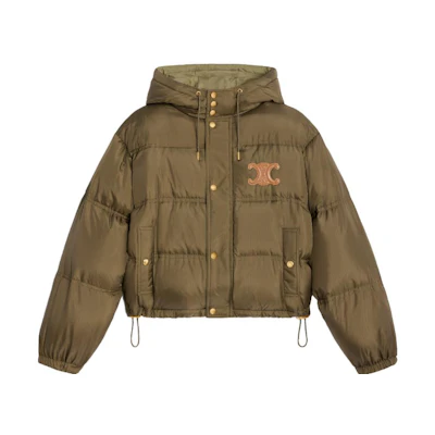 (Women) CELINE FW23 Khaki Hooded Embroidered Long Sleeve Down Jacket 2W799611T-02KK