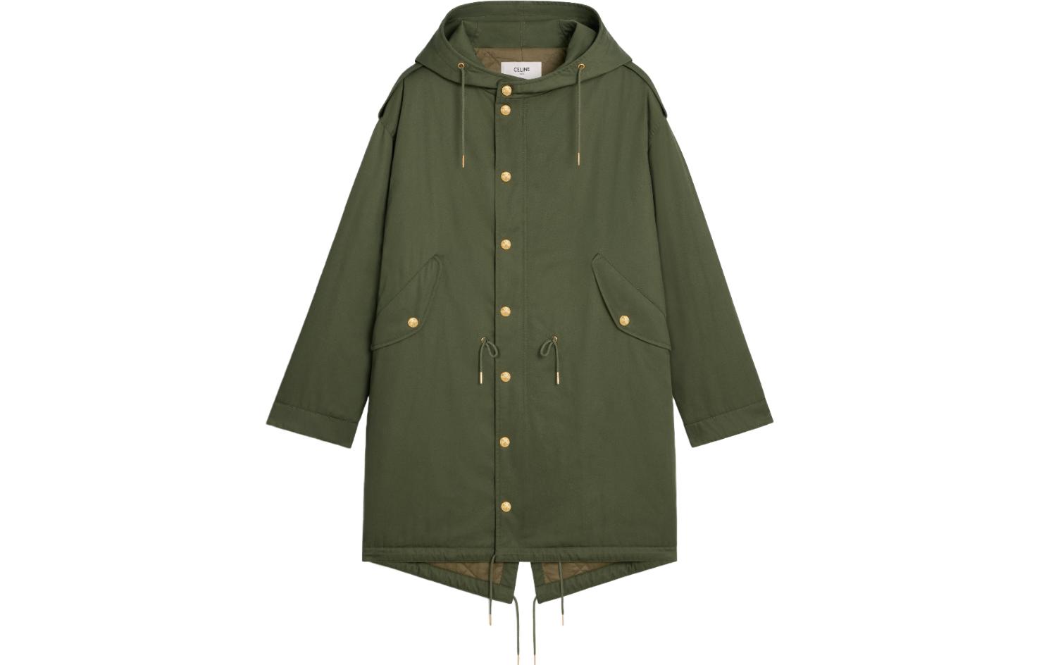(Women) CELINE FW23  Military Green Hooded Cotton Jacket with Pockets. 2W953004N-02BE