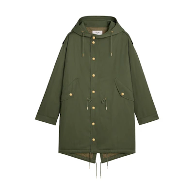 (Women) CELINE FW23 Military Green Hooded Cotton Jacket with Pockets. 2W953004N-02BE