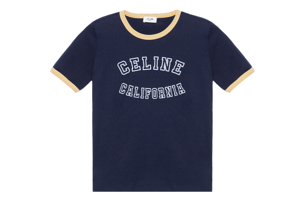 (Women) CELINE FW23  Navy Color-Block Logo Print Short Sleeve T-Shirt 2X17H671Q-07FJ