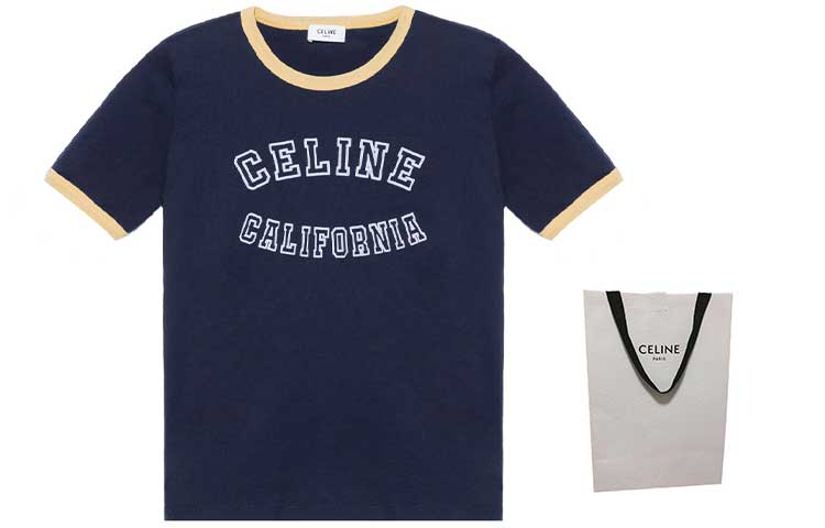 Shop (W) Celine FW23 Camiseta Navy Color-Block con Logo Estampado de Manga Corta. 2X17H671Q-07FJ