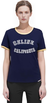 (W) セリーヌ FW23 ネイビーカラーブロック ロゴプリント 半袖Tシャツ 2X17H671Q-07FJ Purchase (W) セリーヌ FW23 ネイビーカラーブロック ロゴプリント 半袖Tシャツ 2X17H671Q-07FJ