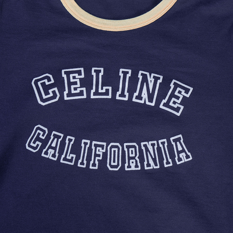 Cheap (W) Celine FW23 Camiseta Navy Color-Block con Logo Estampado de Manga Corta. 2X17H671Q-07FJ