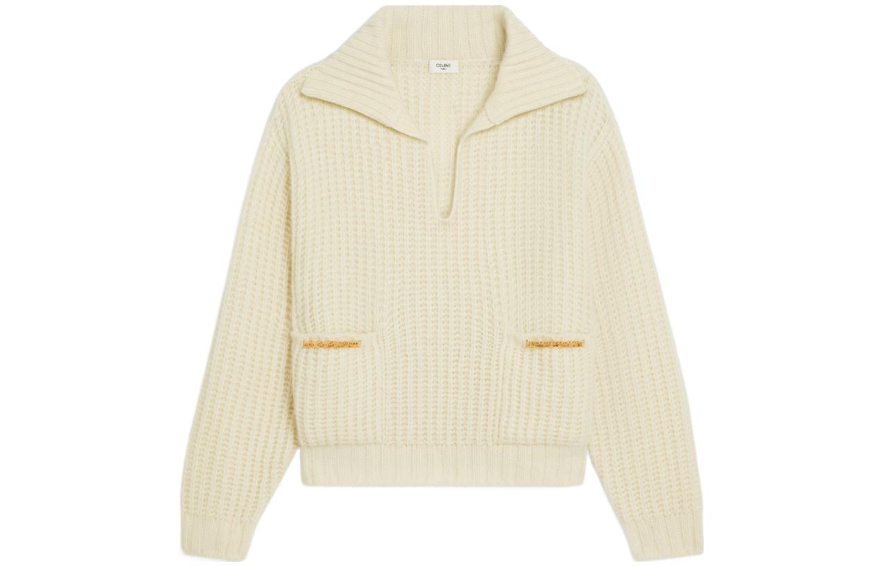 Order (W) セリーヌ FW23 リブ編みニット襟付きセーター オフホワイト 2ADX8284X-01OW