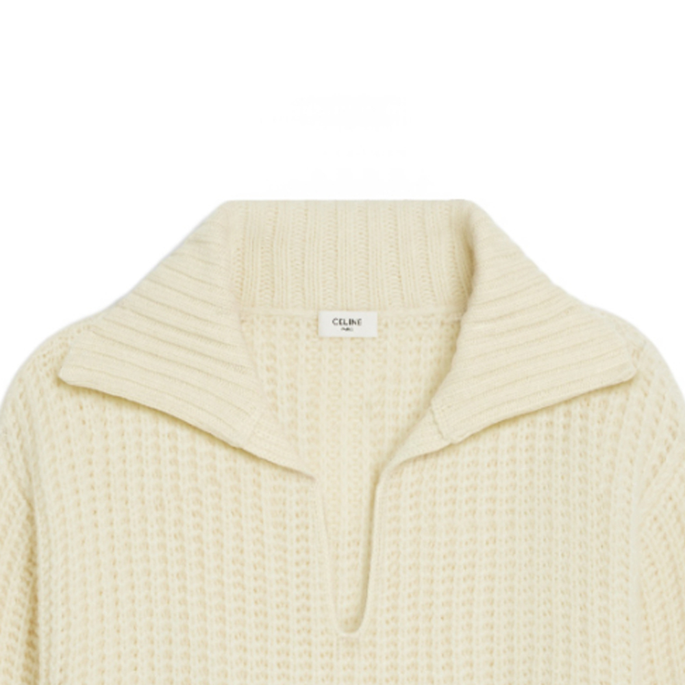 Details for (W) セリーヌ FW23 リブ編みニット襟付きセーター オフホワイト 2ADX8284X-01OW