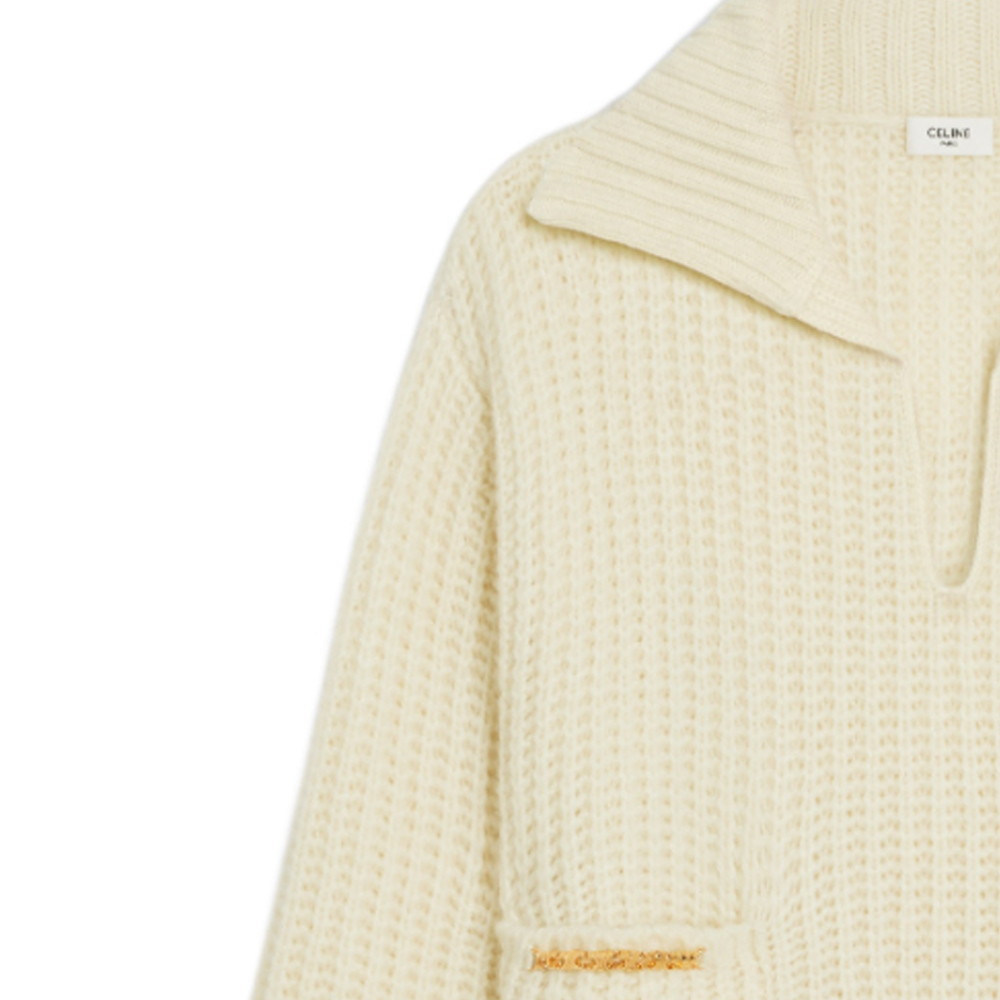 Sizing (W) セリーヌ FW23 リブ編みニット襟付きセーター オフホワイト 2ADX8284X-01OW