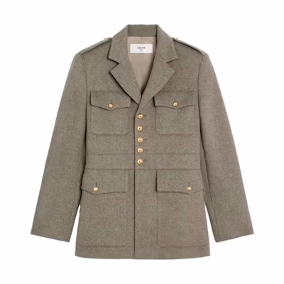 (Women) CELINE FW23 Single-Breasted Jacket Gray Beige Long-Sleeve Coat. 2V92P427T-02GI