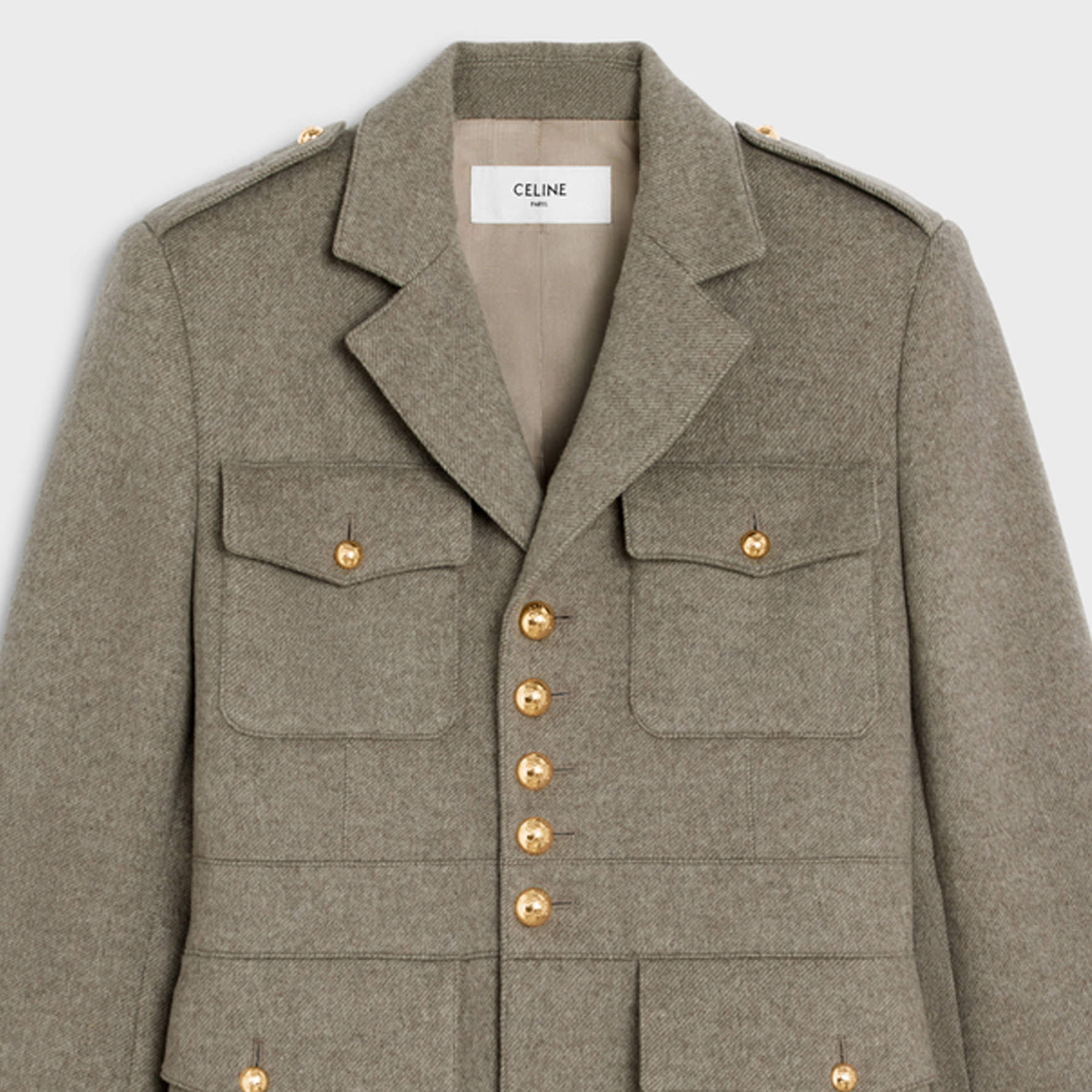 Shop (W) CELINE FW23 灰米色單排扣長袖外套大衣 2V92P427T-02GI