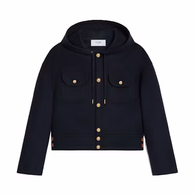(Women) CELINE FW23 Solid Color Hooded Button-Up Jacket Navy Blue 2M29B6700-07MR